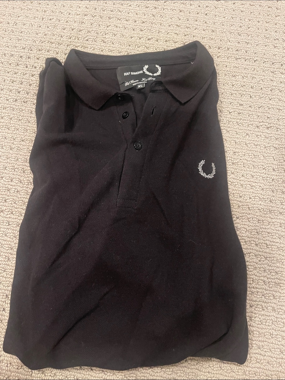Raf Simons Black Polo with Laurel Embroidery